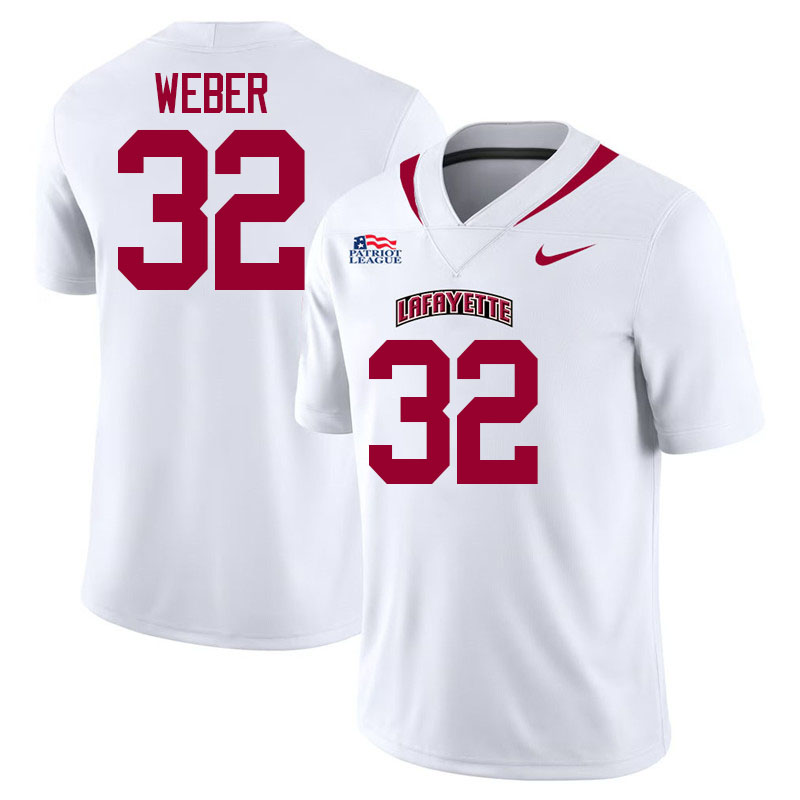 Lafayette Leopards #32 Ethan Weber College Football Jerseys,Uniforms-White